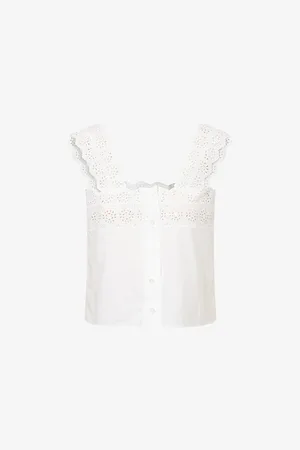 Frame Womens Broderie-Anglaise Cotton-Poplin Top