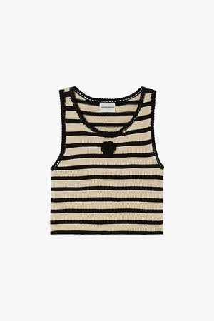 Claudie Pierlot Womens Striped Cotton Knitted Tank Top