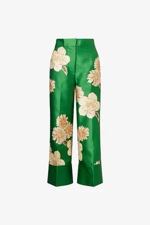ALÉMAIS Womens Sage Wide-Leg Floral Woven Trousers