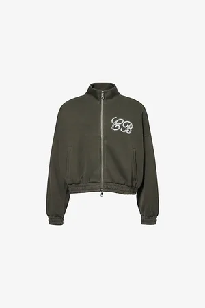 Cole Buxton Mens Funnel-Neck Embroidered-Logo Cotton-Knit Track Jacket