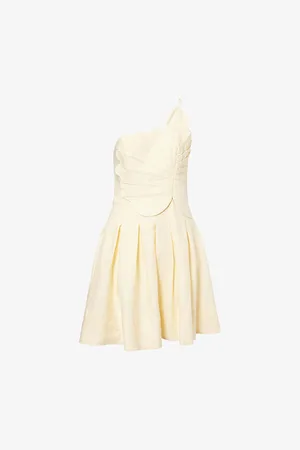 Farm Rio Womens Lea One-Shoulder Linen-Blend Mini Dress