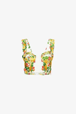 Farm Rio Womens Picnic Flowers Crop Linen Top