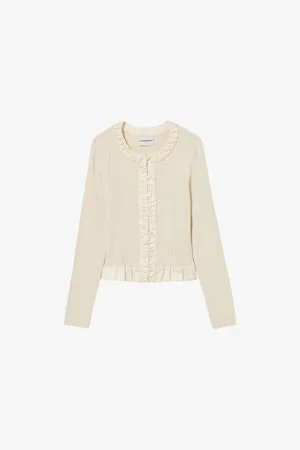 Claudie Pierlot Womens Ruched-Trim Fine-Knit Cardigan