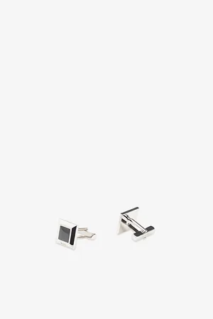 HUGO BOSS Mens Square Logo-Engraved Enamel and Metal Cufflinks