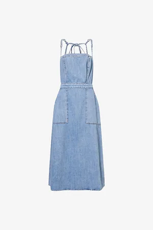 GOOD AMERICAN Womens Fit For Success Open-Back Denim-Blend Midi Dress