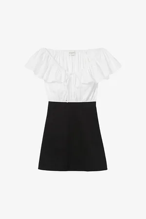 Claudie Pierlot Womens Contrast Short-Sleeve Cotton-Blend Mini Dress