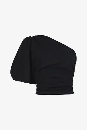 Ro&Zo Womens One-Shoulder Cropped Cotton-Poplin Top
