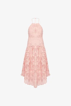 Farm Rio Womens Palm Tree Embroidered Cotton Midi Dress