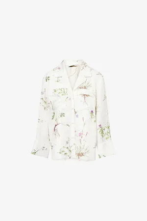 Erdem Womens Notch-Collar Floral Silk Pyjama Shirt