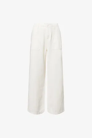 GOOD AMERICAN Womens Lite Wide-Leg Mid-Rise Cotton-Blend Trousers