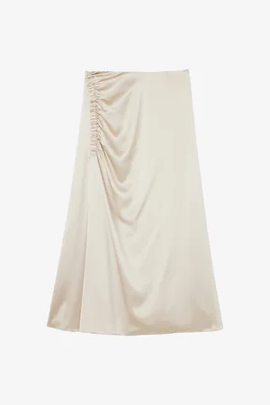 Joseph Womens Andrea Ruched Silk-Satin Midi Skirt