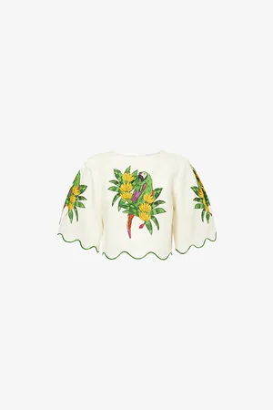 Farm Rio Womens Cropped Linen Blouse