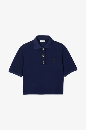 Sandro Womens Button-Embellished Embroidered Cotton Polo Shirt