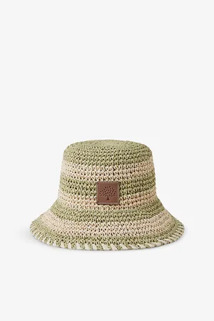 MULBERRY Womens Horizontal Striped Raffia Bucket Hat