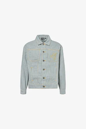 New Era Mens Boxy-Fit Striped Denim Jacket