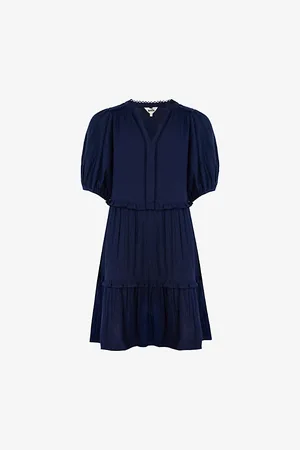 Ro&Zo Womens Frilled-Trim Cheesecloth-Textured Cotton Mini Dress