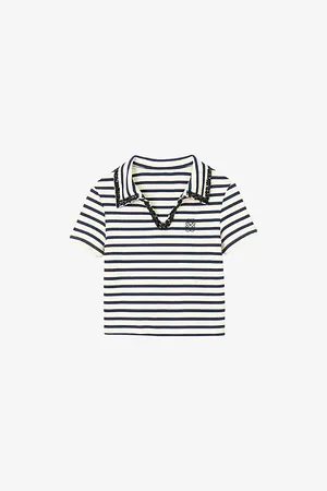 Sandro Womens Striped Open-Collar Cotton Polo Shirt