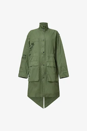AllSaints Womens Milla Bird-Print Cotton Parka Jacket