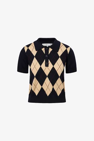Frame Womens The Argyle Short-Sleeve Merino-Wool Polo Top
