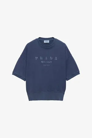 Prada Womens Logo-Print Short-Sleeve Cotton-Jersey Sweatshirt