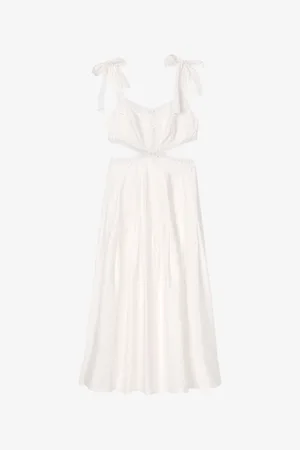 Sandro Womens Lace-Trim Cut-Out Linen-Blend Maxi Dress