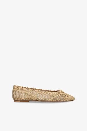 Aquazzura Womens Kahlo Raffia and Mesh Ballet Flats