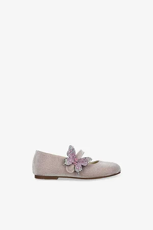 Babywalker Baby Crystal-Butterfly Embellished Velvet Ballerina Pumps