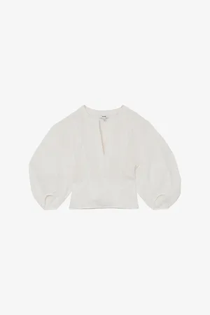 Reiss Womens Remi Balloon-Sleeve Linen Top