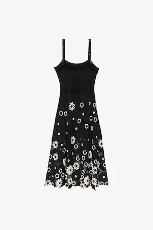 Maje Womens Sleeveless Floral-Pattern Cotton-Crochet Midi Dress