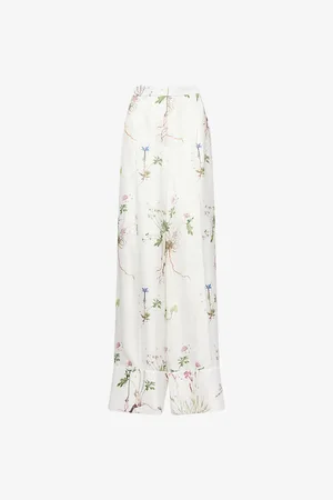 Erdem Womens Graphic-Pattern Wide-Leg Silk Trousers