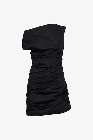 GOOD AMERICAN Womens Asymmetric Ruched Cotton-Poplin Mini Dress