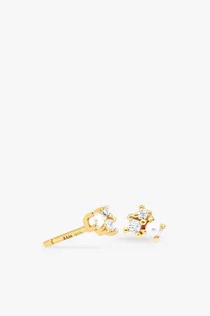 Astrid & Miyu Womens 18ct Yellow Gold-Plated Recycled Sterling-Silver, Zirconia and Freshwater-Pearl Stud Earrings