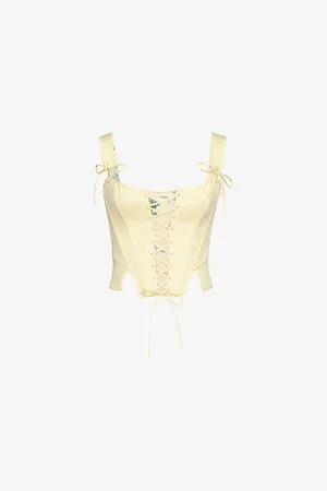 House Of Cb Womens Callie Lace-Up Stretch-Cotton Corset Top