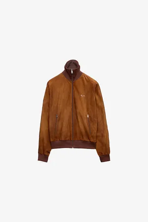 Prada Mens Logo-Print Regular-Fit Suede Jacket