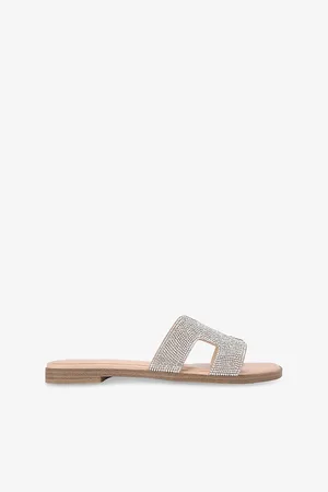 Kurt Geiger Womens Raven Bling Faux-Leather Flat Sandals