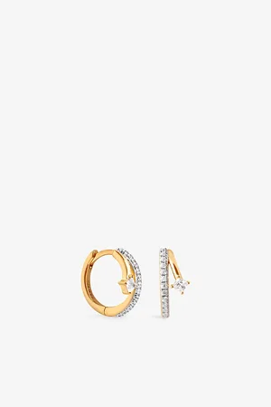 Astrid & Miyu Womens Pavé Crystal Illusion 18ct Yellow-Gold Plated Recycled Sterling-Silver and Cubic Zirconia Huggie Earrings