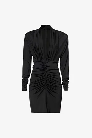 Victoria Beckham Womens V-Neck Ruched Stretch-Jersey Mini Dress