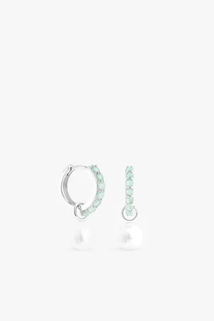 Astrid & Miyu Womens Dolce Aqua Chalcedony, Pearl and -Plated Recycled Sterling-Silver Huggie Earrings