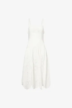 Farm Rio Womens Richilieu Embroidered Linen-Blend Midi Dress