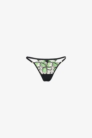 BlueBella Womens Odette Floral-Embroidered Stretch-Lace Thong