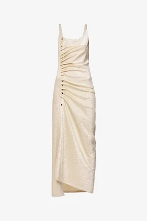 Paco rabanne Womens Scoop-Neck Ruched Stretch-Woven Maxi Dress
