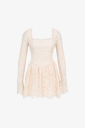 House Of Cb Womens Fae Square-Neck Long-Sleeve Lace Mini Dress