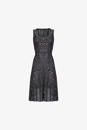 Alaïa Womens Sequin-Weave Sleeveless Knitted Mini Dress
