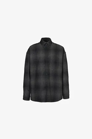 Balenciaga Mens Check-Pattern Wool-Blend Shirt