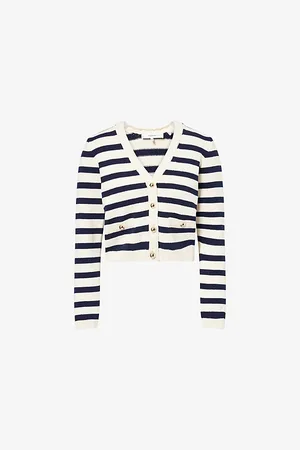 Frame Womens Harbor Stripe-Print Knitted Cotton-Blend Cardigan