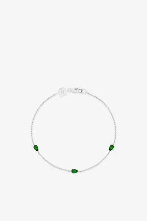 Astrid & Miyu Womens Rhodium-Plated Recycled Sterling- and Green Topaz Charm Bracelet