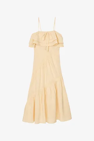Sandro Womens Ruffled Sleeveless Linen-Blend Maxi Dress