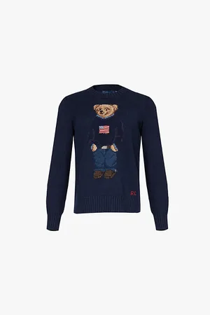Ralph Lauren Womens Polo Bear-Intarsia Regular-Fit Cotton and Linen-Blend Jumper