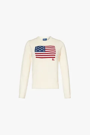 Ralph Lauren Womens American Flag-Intarsia Regular-Fit Cotton Jumper