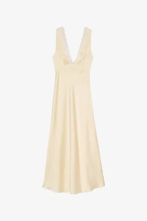 Sandro Womens V-Neck Satin Maxi Dress